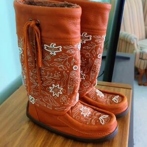 Embroidered Orange Women's Boots